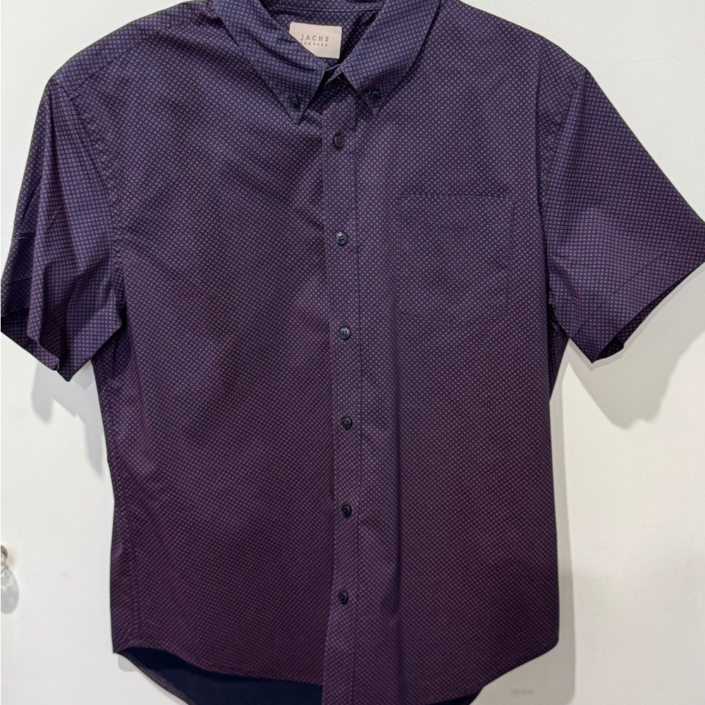 Jachs Men's blue red Short Sleeve dress button down Shirt EUC